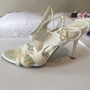 liz carine white fabric sandal heel, size 36